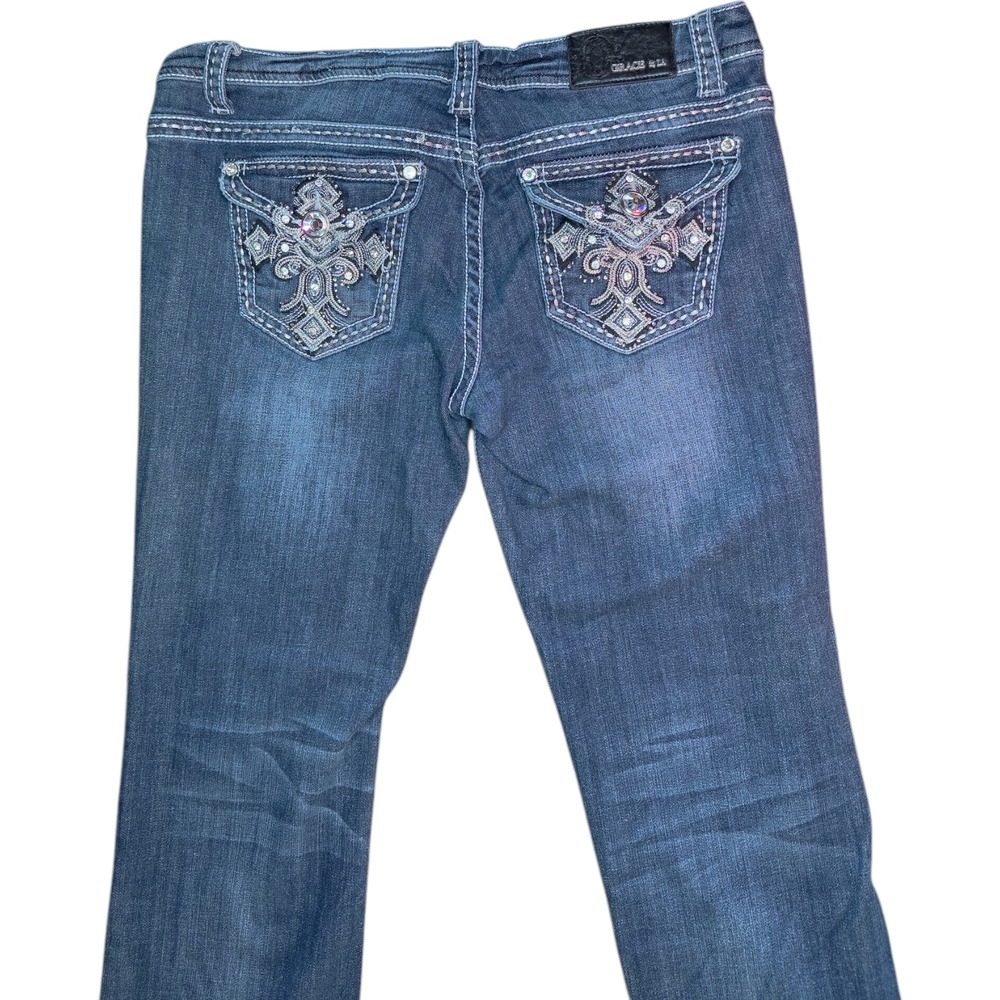 GRACE in LA Women's Size 30 Easy Fit Bootcut Cross Embellished Jeans 27" Inseam - Picture 15 of 16